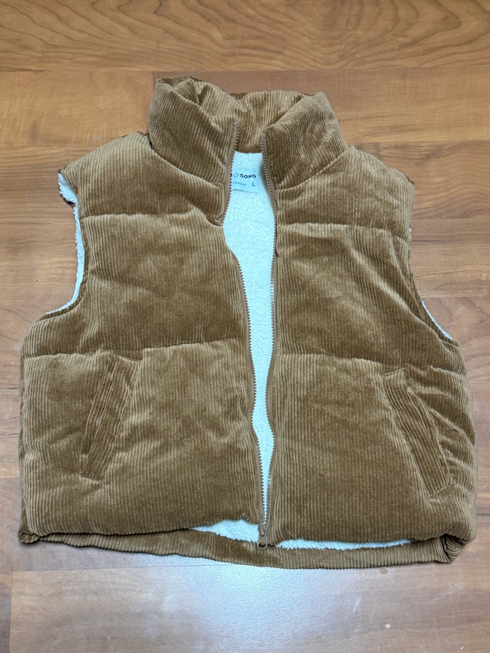 Ci Sono Brown Corduroy Sherpa-Lined Puffer Vest
